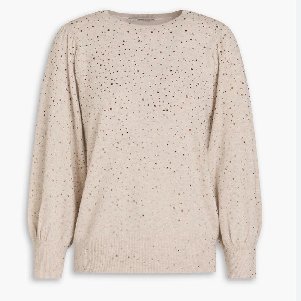 Autumn Cashmere Cream Pink peach tan Crystals Speckled Sweater M